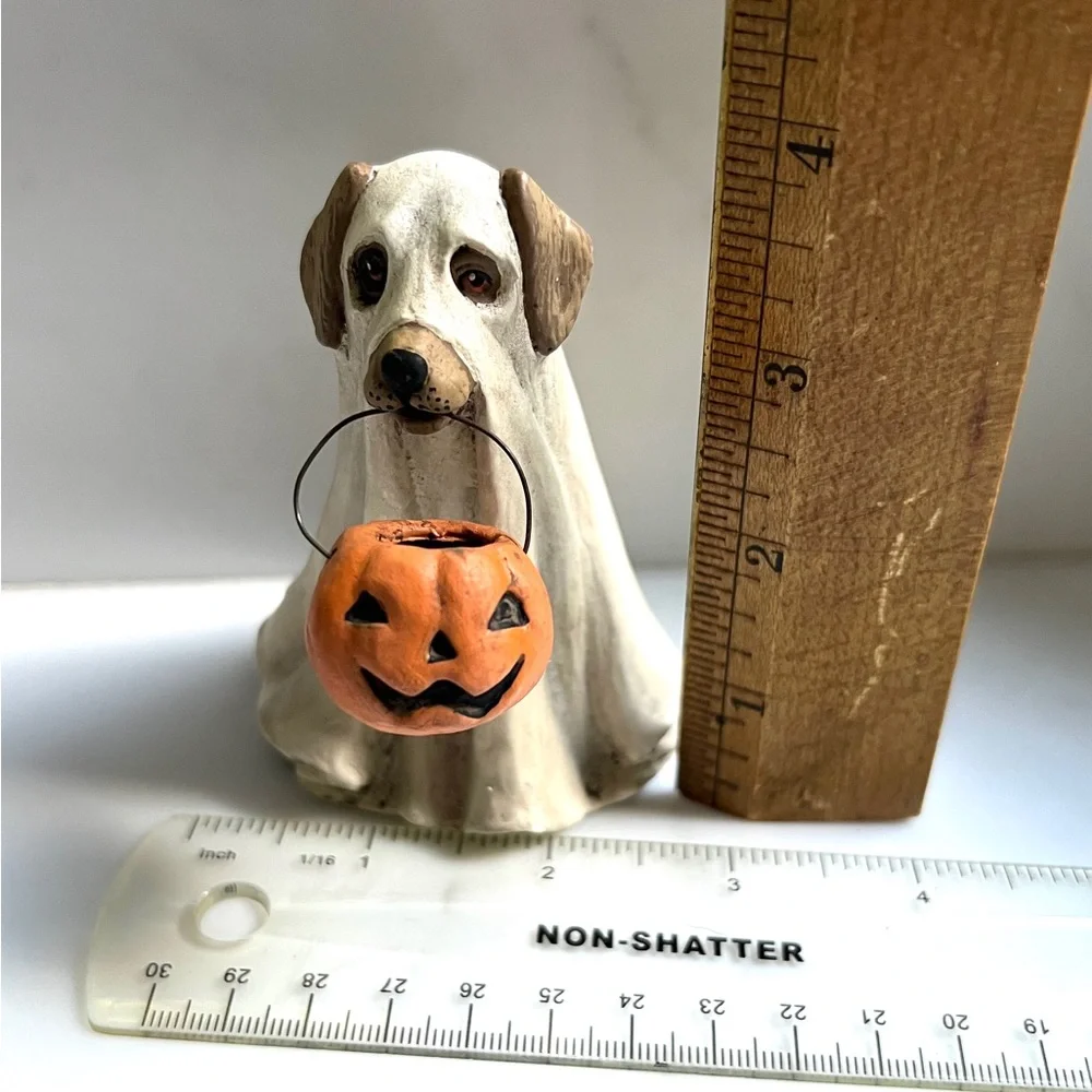 Bethany Lowe Spooky Halloween Ghost Dog with pumpkin Candy Bowl 3.5" Tall - Picture 10 of 10
